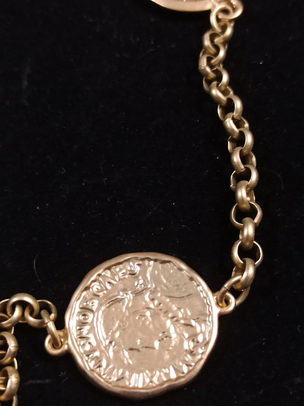 CHICO'S Vintage 1980s Gold Tone Coin Medallion Station Necklace - Picture 2 of 7